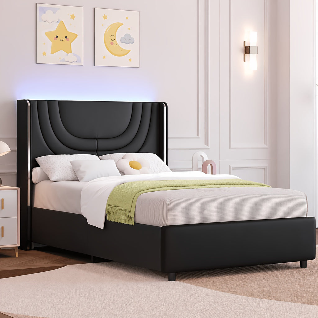twin full queen size bed frame led lights bed headboard - Temu