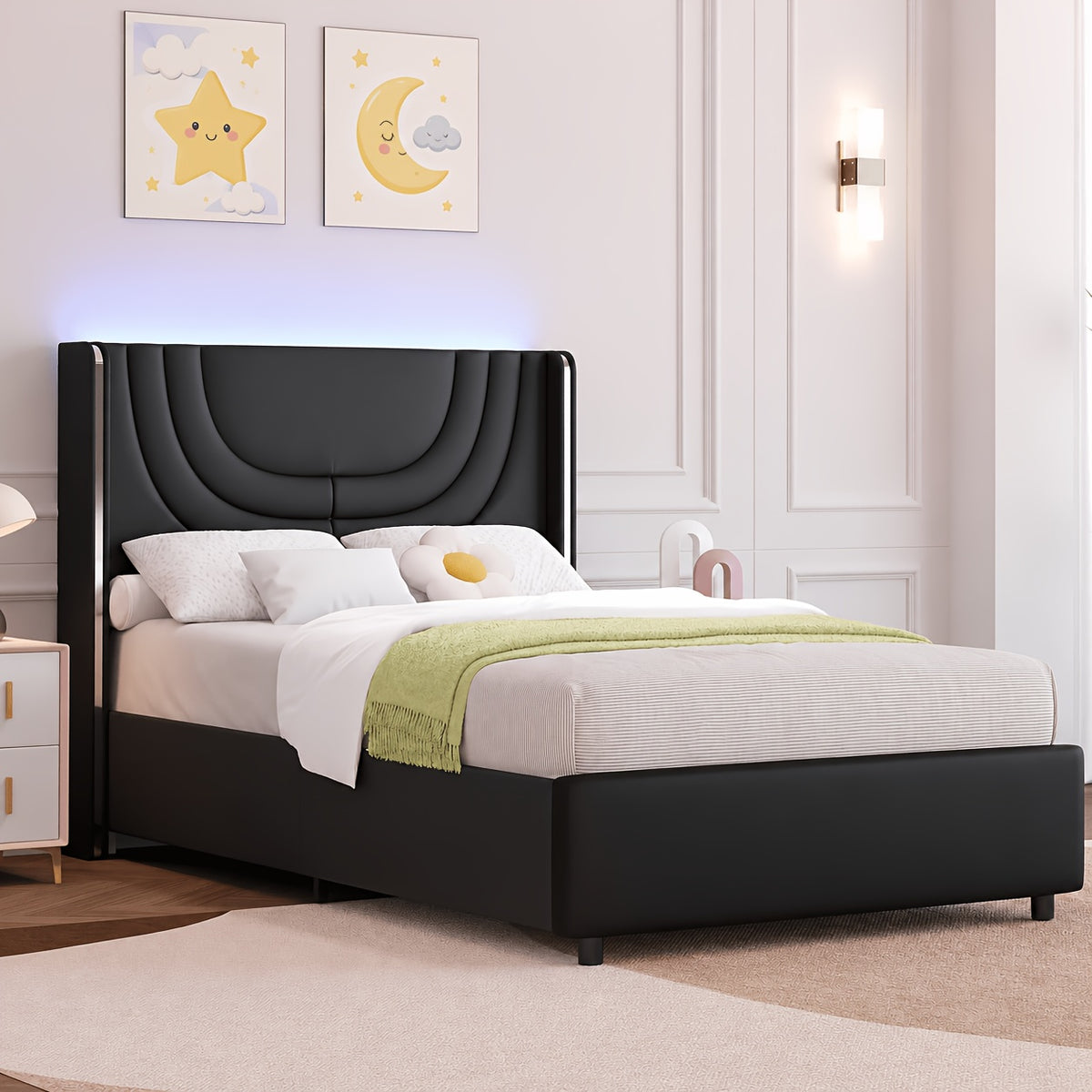 twin full queen size bed frame led lights bed headboard - Temu