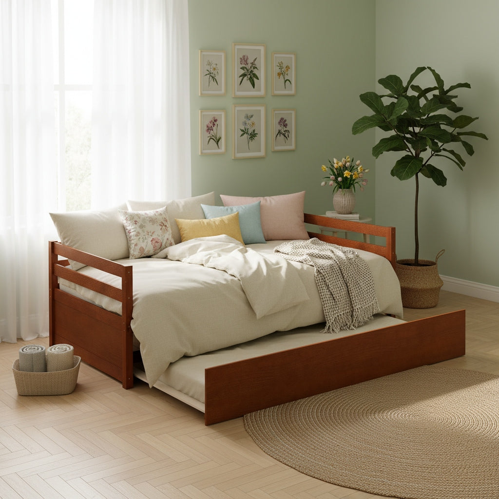 daybed trundle in wood twin size frame featuring pull - Temu