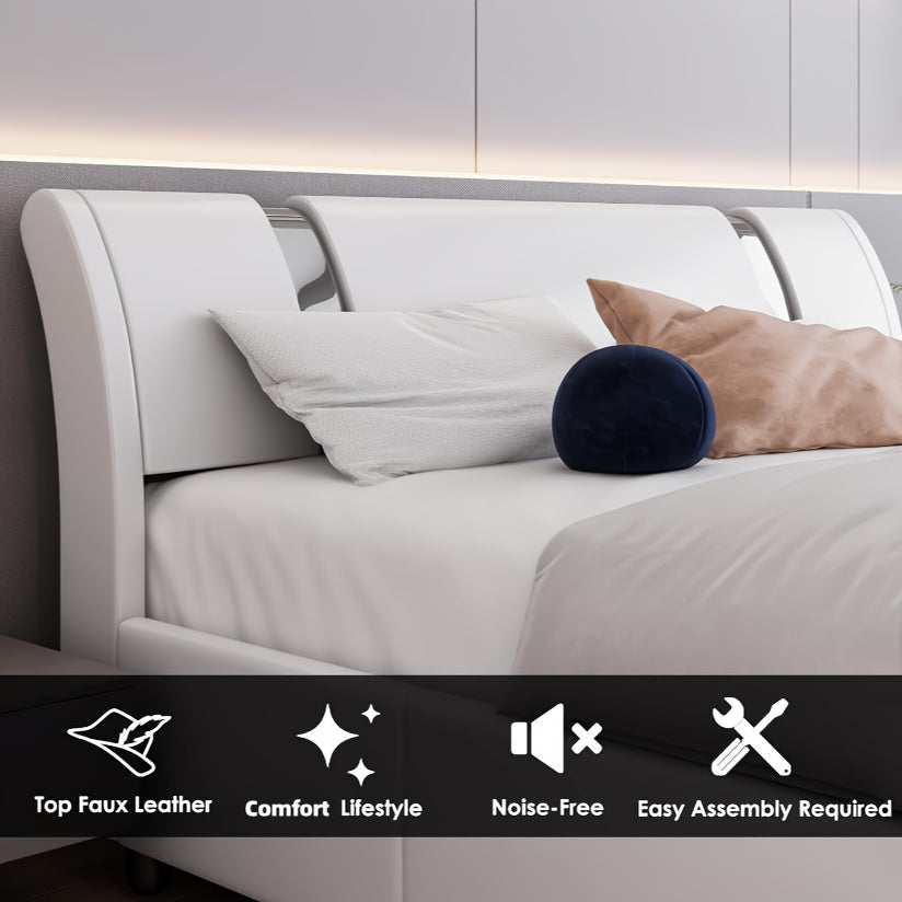 contemporary platform bed frame made faux leather featuring - Temu