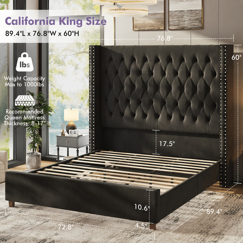 velvet upholstered platform bed frame 60 inch tall - Temu