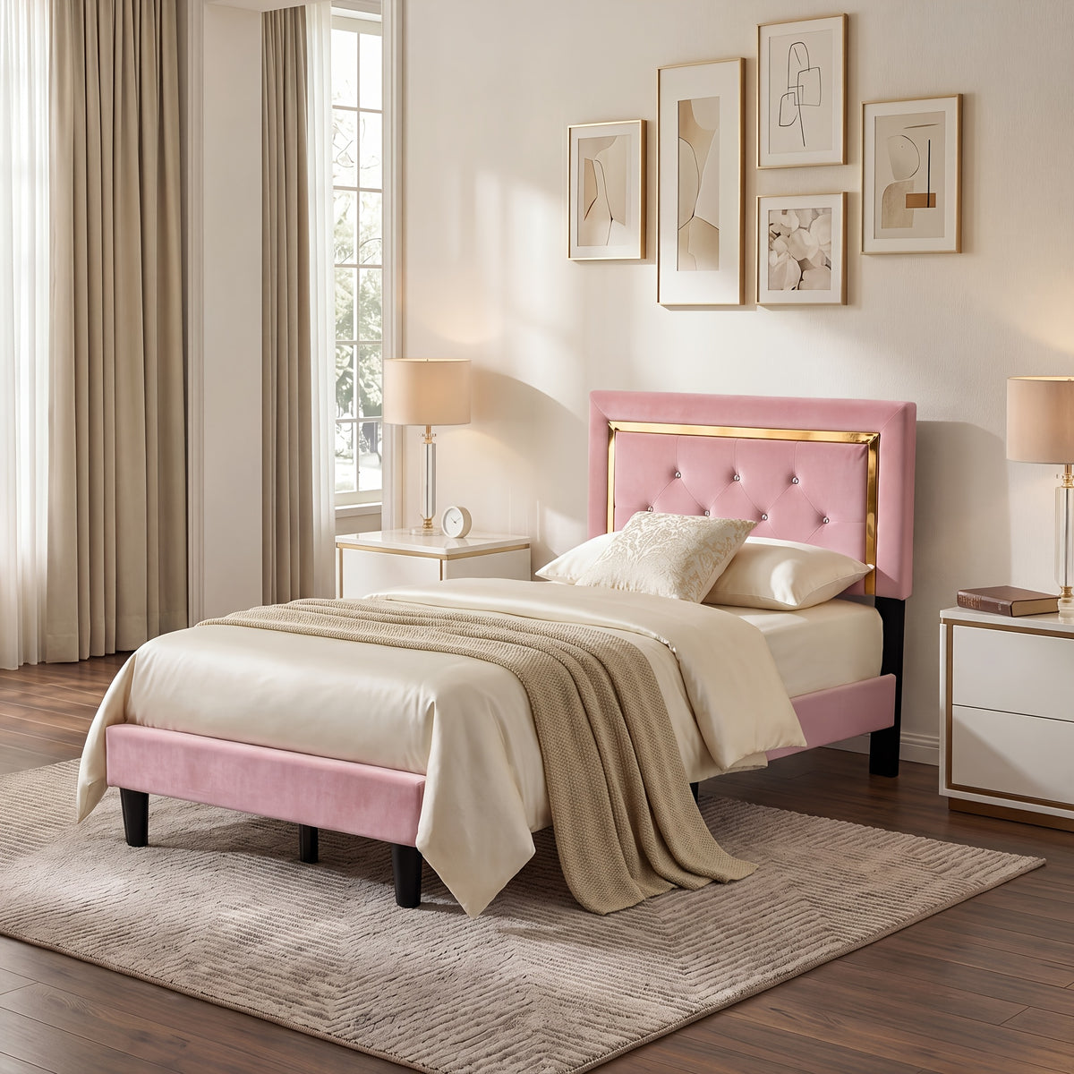 flannel upholstered platform bed frame integrated headboard - Temu